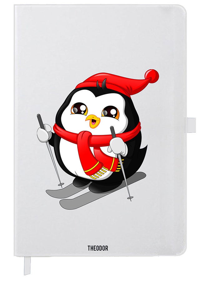 Theodor Designer A5 Thick White Hardcover Notebook Skating Penguin - Image 1