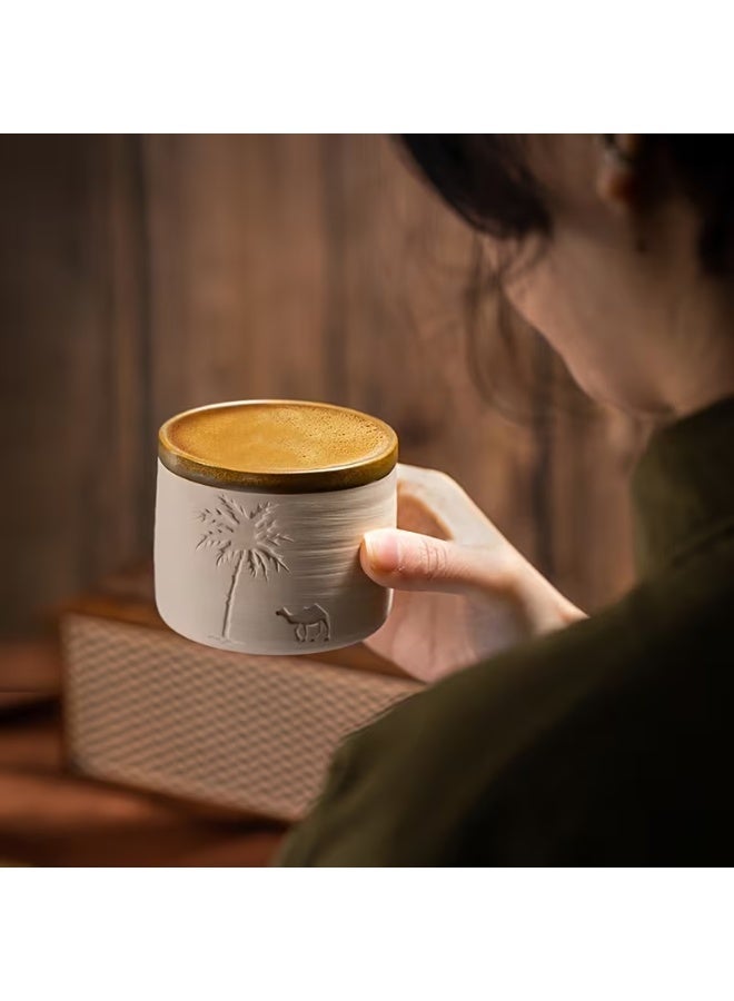 Qahwa Desert Palm Tree and Camel Pattern Ceramic Coffee Mug, Reusable, Hand Wash Only, Perfect for Family Gatherings and Special Occasions, Desert Theme Gift, Desert Coffee Mug | Desert Theme Decor | Ceramic Mug, Back to School Coffee Mug - Image 2
