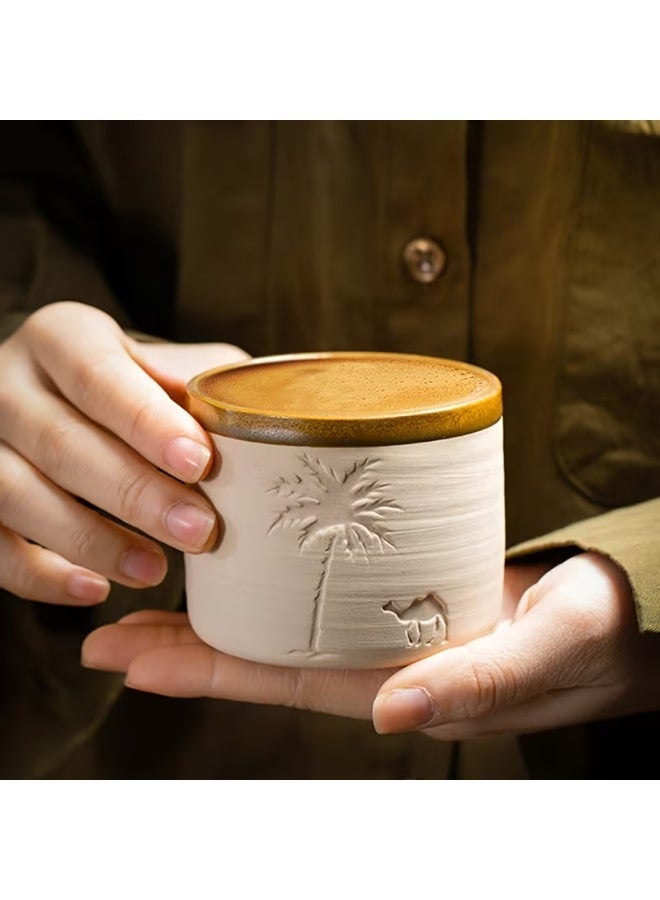 Qahwa Desert Palm Tree and Camel Pattern Ceramic Coffee Mug, Reusable, Hand Wash Only, Perfect for Family Gatherings and Special Occasions, Desert Theme Gift, Desert Coffee Mug | Desert Theme Decor | Ceramic Mug, Back to School Coffee Mug - Image 3