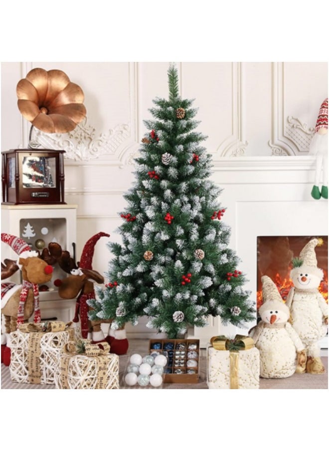 240cm Snowy Artificial Christmas Tree, Snow Flocked Artificial Trees with Pine Cones Berries Pre-Decorated, 1200 Frosted Branch Tip
