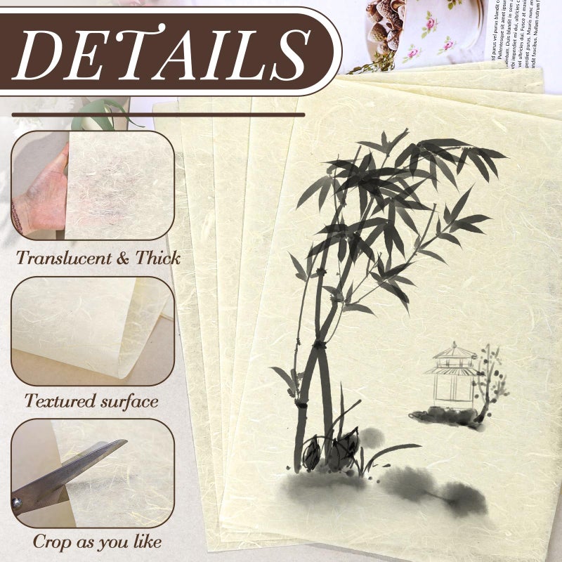 GarfxG Rice Paper for Decoupage Natural A4 Mulberry Paper 20 Sheets for Writing, Painting, Printing, Decorative, Card Making, Art Crafts DIY Gift Wrap -Ivory Color - Image 3