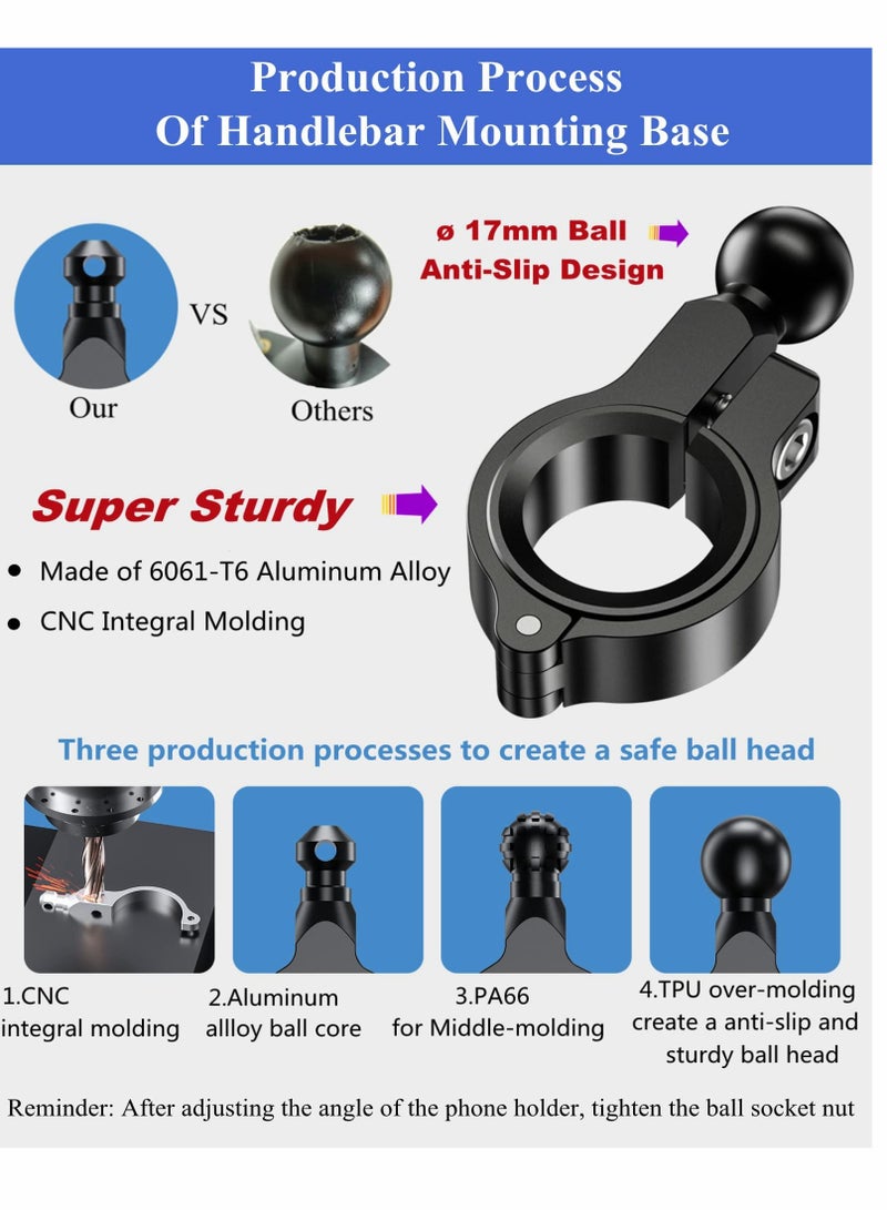 SOLARAE Motorcycle Phone Mount, One-Touch Lock & Quick Release Handlebar Holder, Compatible with 4''-6.9'' iPhones & Samsung, Ideal for ATV, Bicycle, and Scooter Use. - Image 5