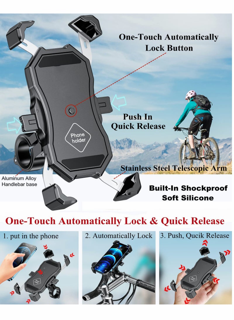 SOLARAE Motorcycle Phone Mount, One-Touch Lock & Quick Release Handlebar Holder, Compatible with 4''-6.9'' iPhones & Samsung, Ideal for ATV, Bicycle, and Scooter Use. - Image 4