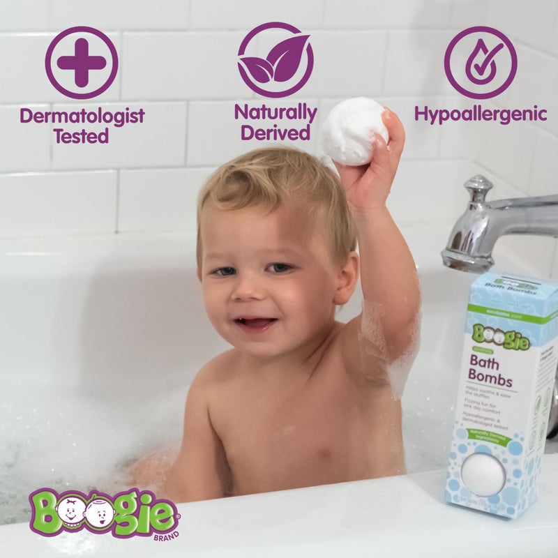 Boogie Wipes قنابل استحمام بوغي كيدز، مهدئة، مستخلصة طبيعياً، مصنوعة من الألوة وفواحات مهدئة، يوكاليبتوس، 3 قنابل استحمام، 2.8 أونصة، عبوة من 1 - Image 4