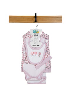 Babies Basic 7 Piece Unisex 100% Cotton Gift Set Include Bib, Blanket, Mitten, Cap, Romper, Top And Bottom Set, Light Mouve  - Image 1