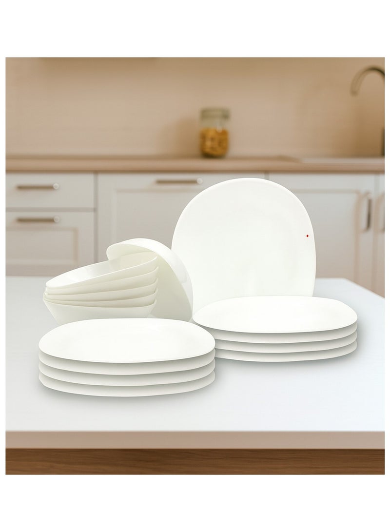 ميلريتش Melrich طقم عشاء من الأوبال مكون من 12 قطعة آمن للغسالة والميكروويف، أطباق عشاء، أطباق حلوى، أوعية، خالي من مادة BPA وسهل التنظيف - Image 1