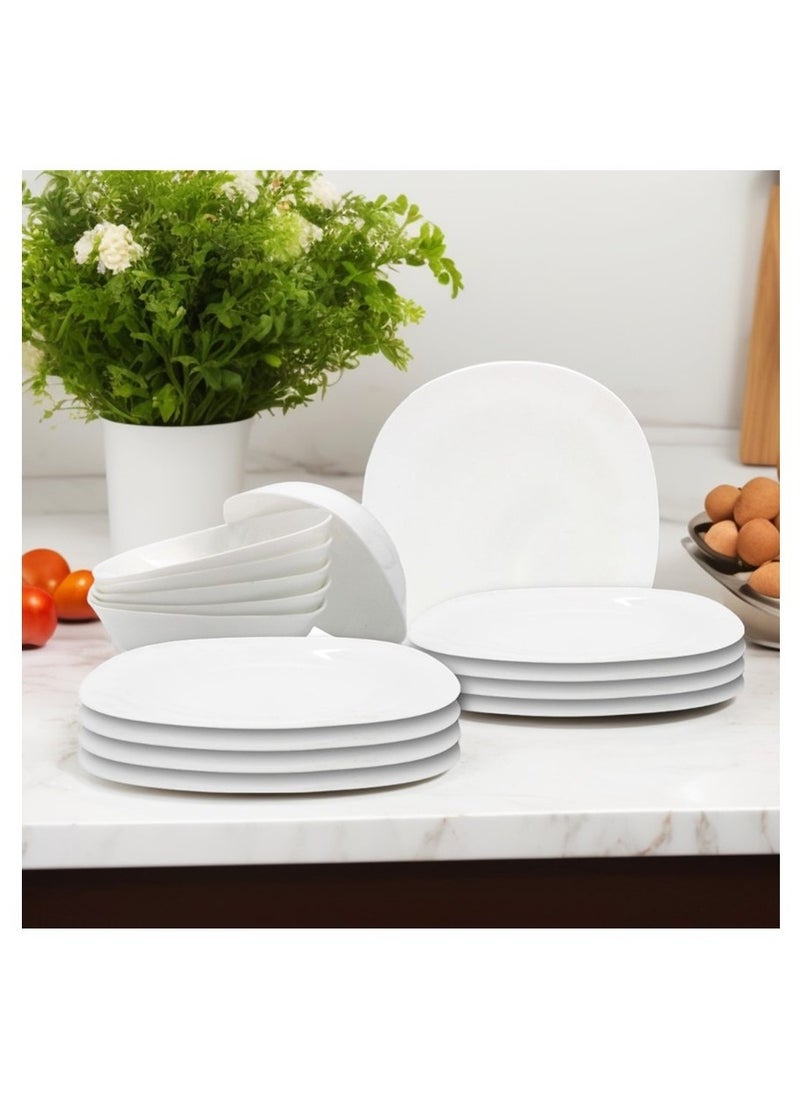 Melrich - Melrich 12 Peice Opal ware Dinner set Dishwahser Safe Microwave safe Dinner plate Dessert Plate Bowls BPA Free Easy to Clean - Image 1