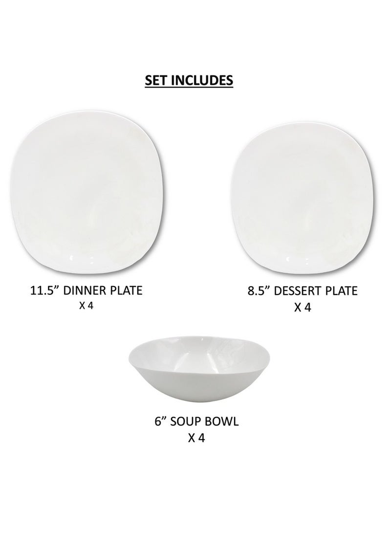 Melrich - Melrich 12 Peice Opal ware Dinner set Dishwahser Safe Microwave safe Dinner plate Dessert Plate Bowls BPA Free Easy to Clean - Image 1