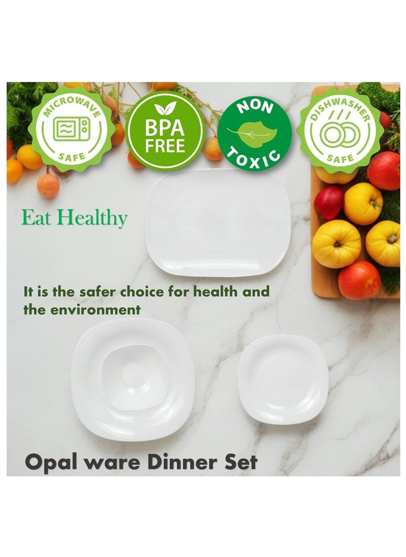 Melrich - Melrich 12 Peice Opal ware Dinner set Dishwahser Safe Microwave safe Dinner plate Dessert Plate Bowls BPA Free Easy to Clean - Image 1