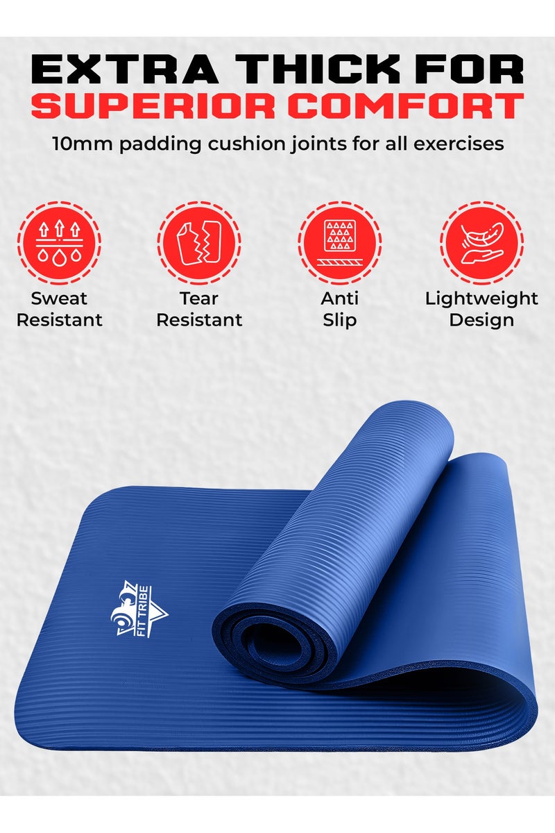 FIT TRIBE Yoga Mat Non Slip for Women & Men, Thick NBR Exercise Mat for Yoga, Pilates, Stretching & Home Workouts, High-Density Anti-Slip Workout Mat, Durable Gym Floor Fitness Mat (Blue) - Image 2