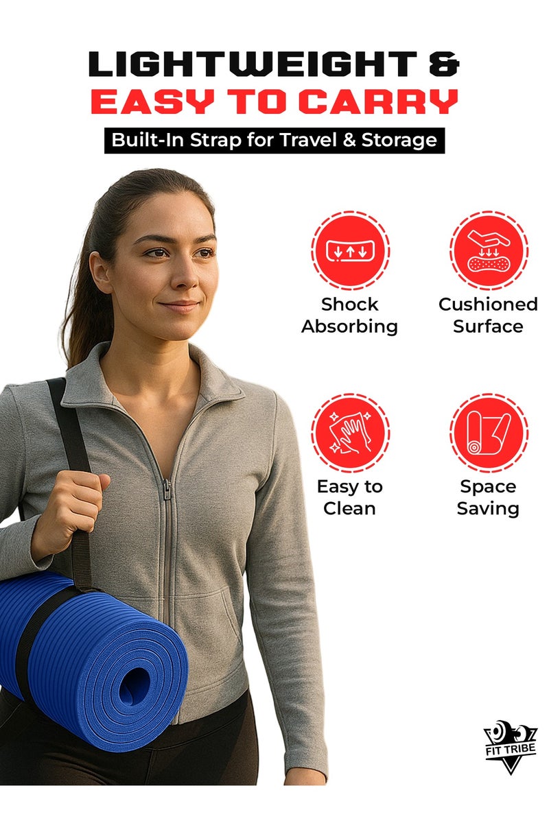 FIT TRIBE Yoga Mat Non Slip for Women & Men, Thick NBR Exercise Mat for Yoga, Pilates, Stretching & Home Workouts, High-Density Anti-Slip Workout Mat, Durable Gym Floor Fitness Mat (Blue) - Image 5