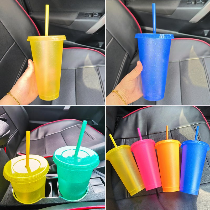 Suertestarry Plastic Tumblers with Lids and Straws Water Bottle Iced Coffee Travel Mug Cup Reusable Cups Perfect for Parties Birthdays  24oz-5 Pack (Sparkling Glitter) - Image 3