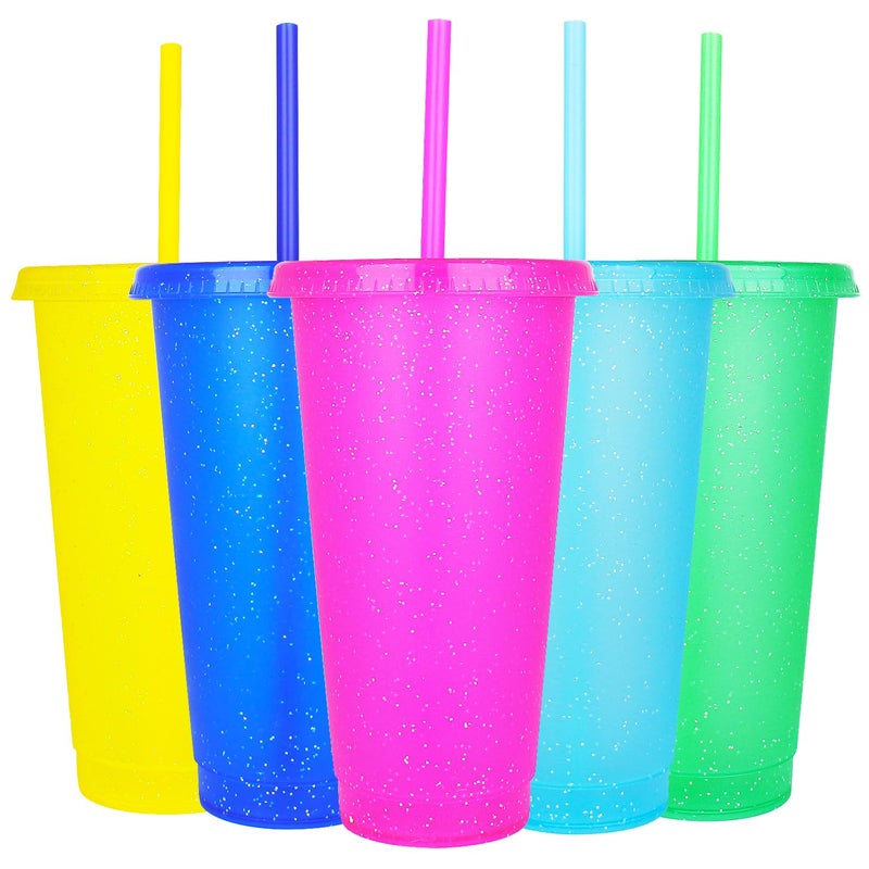 Suertestarry Plastic Tumblers with Lids and Straws Water Bottle Iced Coffee Travel Mug Cup Reusable Cups Perfect for Parties Birthdays  24oz-5 Pack (Sparkling Glitter) - Image 1