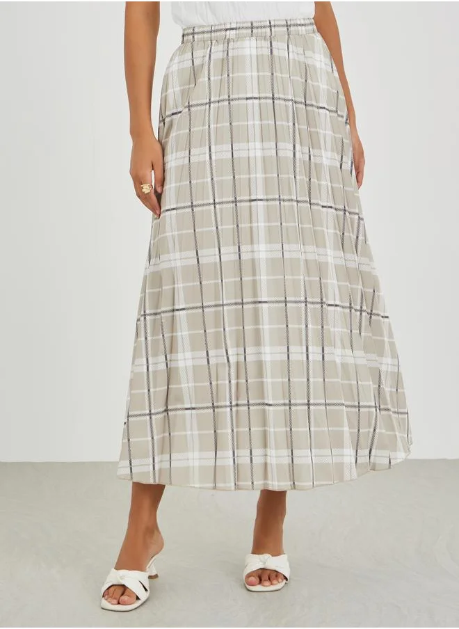 ستايلي Styli Checked Print Pleated A-Line Midi Skirt