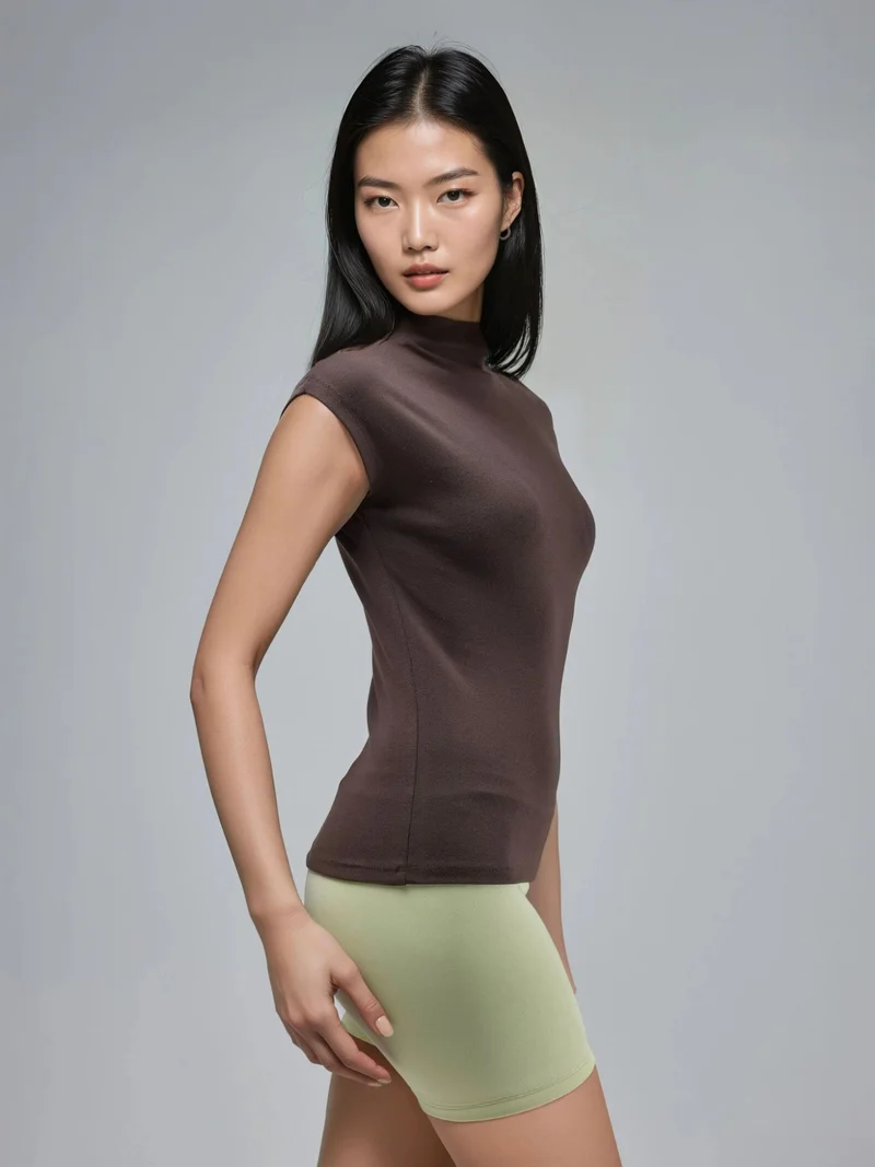 Busem Fitted Mock Neck Cap Sleeve Knitted Blouse