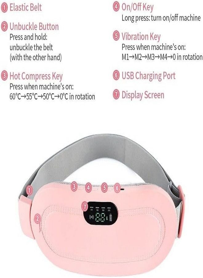 Generic Cordless Electric Heating Pad for Menstrual Pain Fast Heating Pad Belt with 3 Heating Levels and 4 Vibration Massage Modes for Back and Abdominal Pain Relief for Women and Girls (Pink) - Image 4
