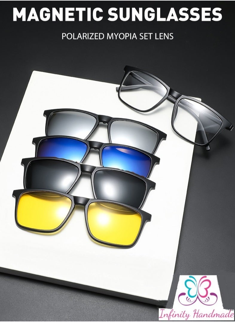 Generic Unisex sunglasses featuring a TR90 base frame with four magnetic replacement lenses in various colors, polarized sunglasses, superior UV400 protection, and an elegant leather case, perfect for a special gift. Exclusively from INFINITYHANDMADE.  - Image 2
