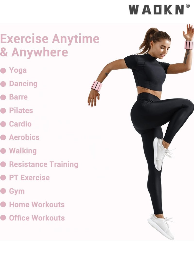 دبليو أيه أو كي أن أثقال المعصم والكاحل - زوج واحد (وزن كل زوج ١ رطل) | سوار سيليكون بوزن قابل للتعديل لليوجا والرقص والبيلاتس والتمارين الرياضية والصالات الرياضية وحمامات السباحة والركض (وردي) - Image 5
