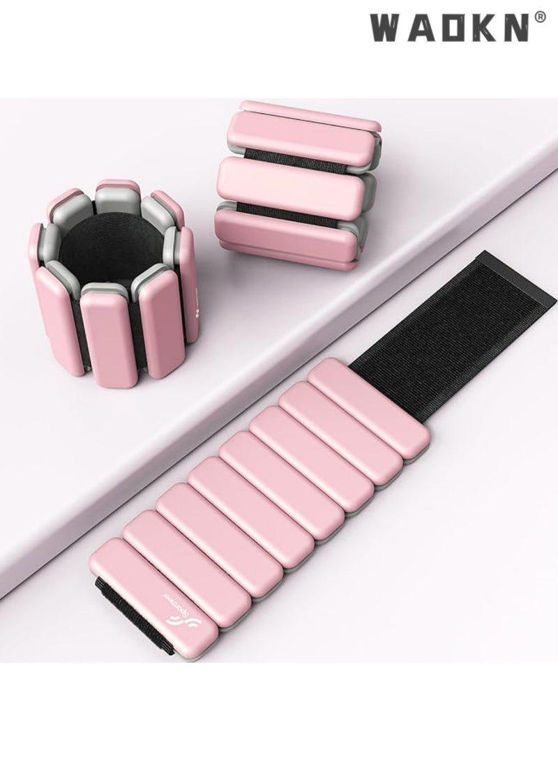 دبليو أيه أو كي أن أثقال المعصم والكاحل - زوج واحد (وزن كل زوج ١ رطل) | سوار سيليكون بوزن قابل للتعديل لليوجا والرقص والبيلاتس والتمارين الرياضية والصالات الرياضية وحمامات السباحة والركض (وردي) - Image 2