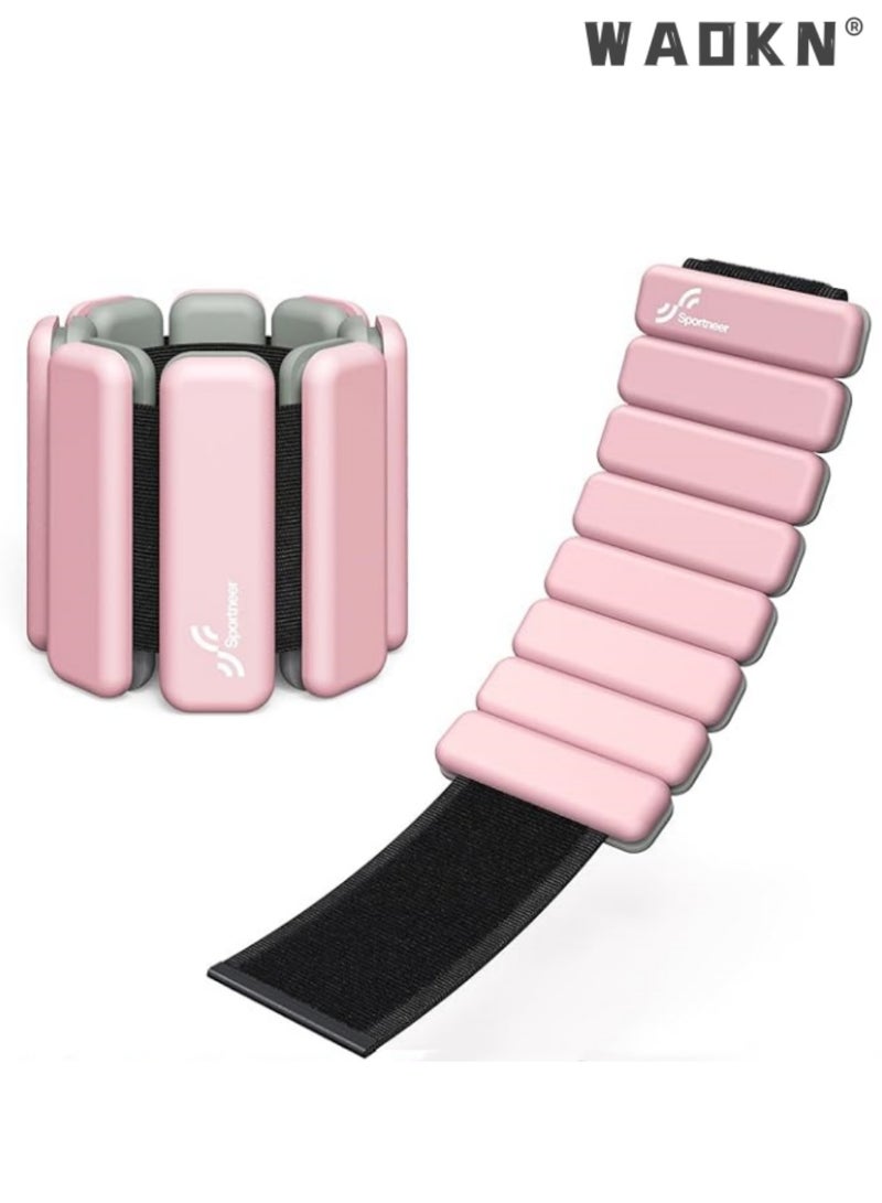 دبليو أيه أو كي أن أثقال المعصم والكاحل - زوج واحد (وزن كل زوج ١ رطل) | سوار سيليكون بوزن قابل للتعديل لليوجا والرقص والبيلاتس والتمارين الرياضية والصالات الرياضية وحمامات السباحة والركض (وردي) - Image 1
