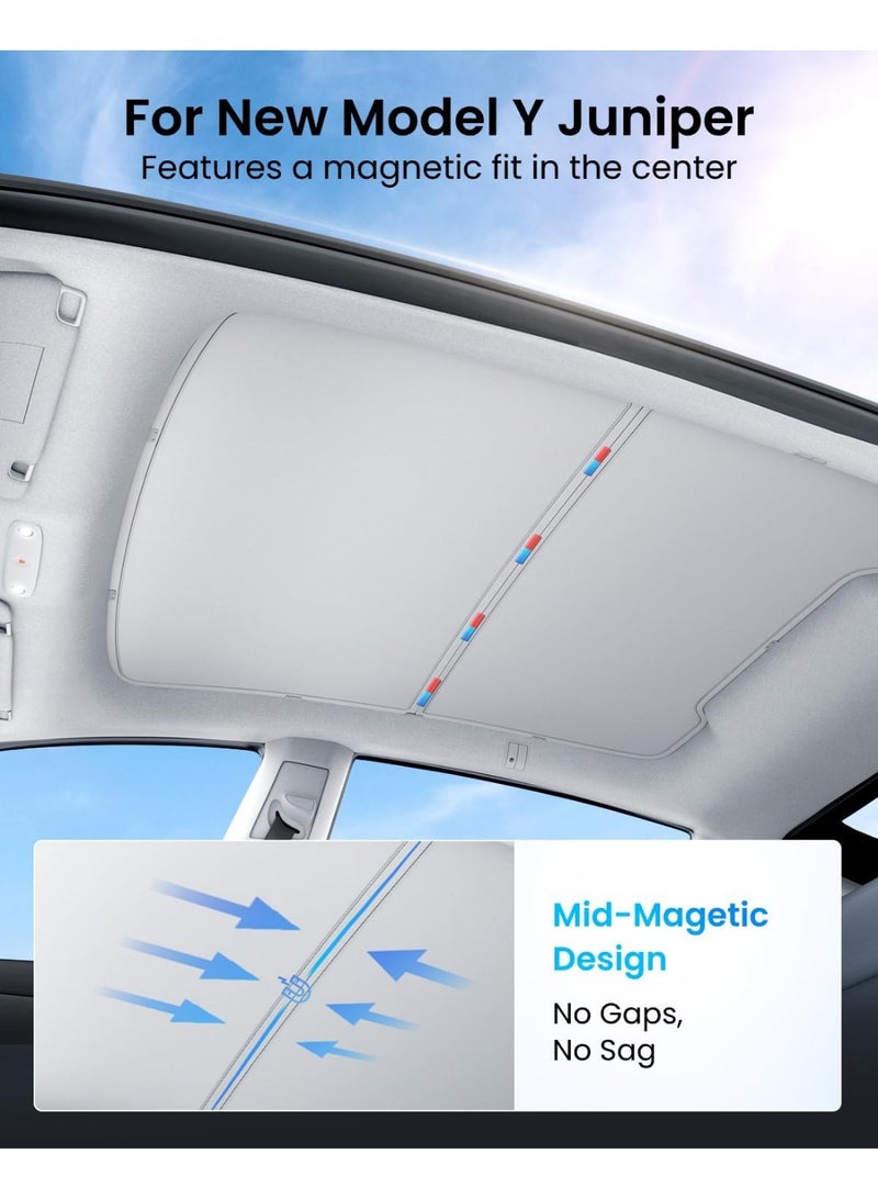 2025 Upgrade Tesla Model Y New (Juniper) Sunshade Roof [No Gaps, No-Sagging] Tesla Y Accessories Heat Insulation Foldable Glass Sunroof Cover for Model Y Juniper 2025-2026, 2PCS, Gray - Image 3