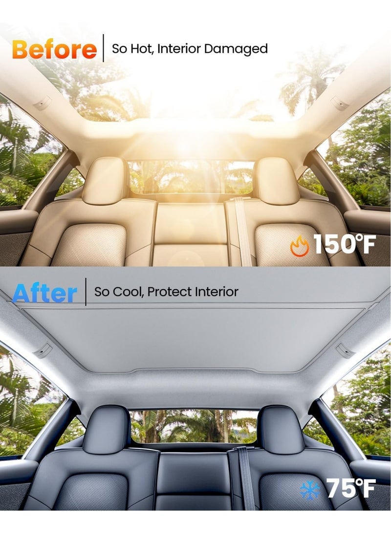 2025 Upgrade Tesla Model Y New (Juniper) Sunshade Roof [No Gaps, No-Sagging] Tesla Y Accessories Heat Insulation Foldable Glass Sunroof Cover for Model Y Juniper 2025-2026, 2PCS, Gray - Image 2