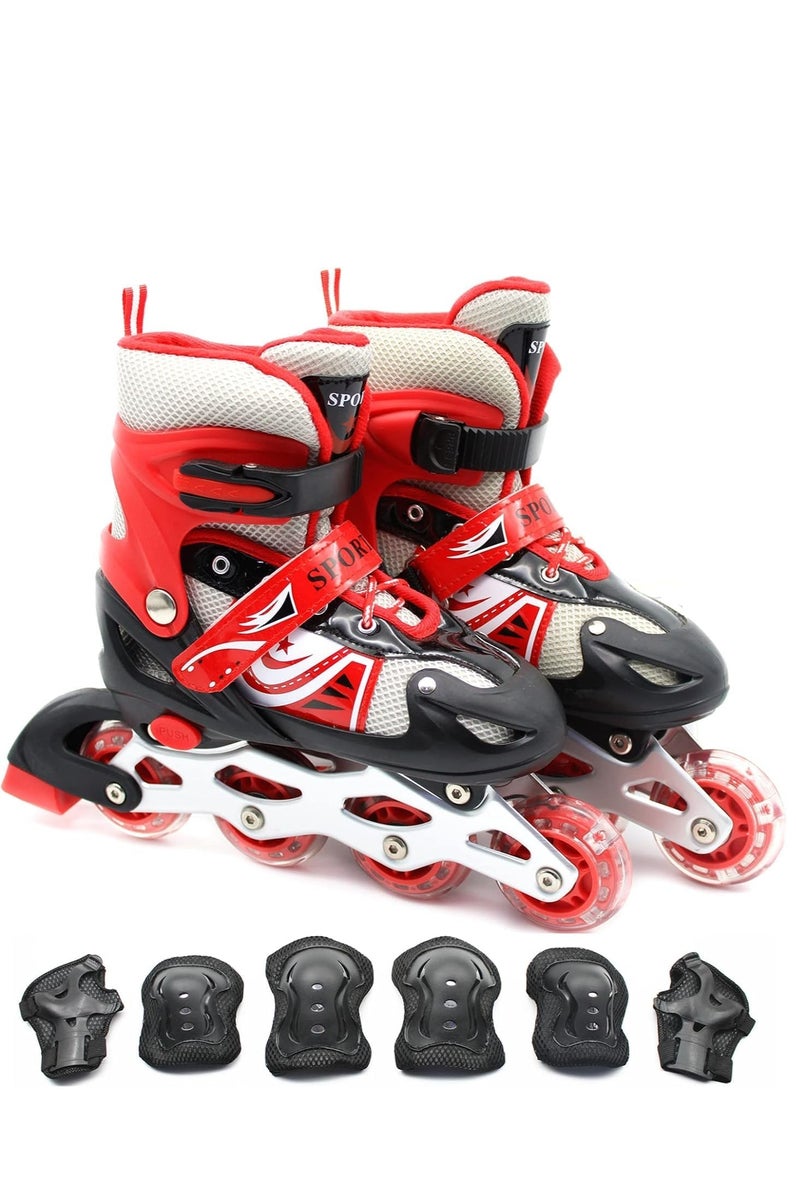 EASY FUTURE Adjustable Inline Skates for Kids with Flashing Wheels – Includes Knee, Elbow & Wrist Protective Gear – 4 Colors & 3 Sizes Available - Image 1