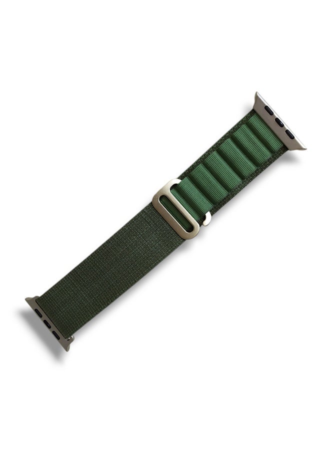 Woven fabric strap compatible with smartwatches - Size 49/45/44/42 mm - Adjustable metal clasp - Olive green color