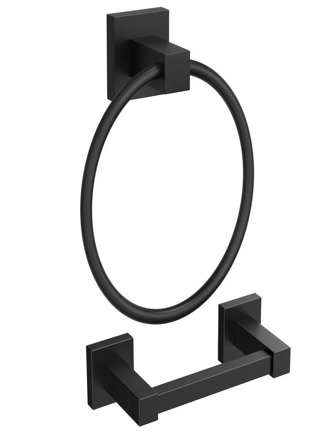 FORIOUS Toilet Paper Holder Wall Mount and Hand Towel Ring Set, SUS 304 Stainless Steel Double Post Pivoting Tissue Roll Holder, Modern Bathroom Hardware Accessories Set, Matte Black - Image 1