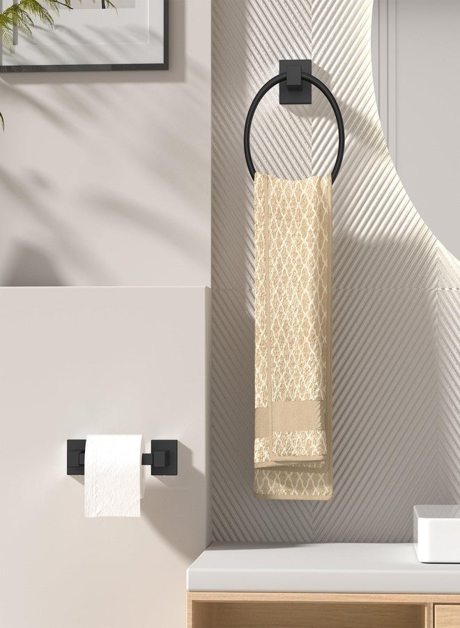 FORIOUS Toilet Paper Holder Wall Mount and Hand Towel Ring Set, SUS 304 Stainless Steel Double Post Pivoting Tissue Roll Holder, Modern Bathroom Hardware Accessories Set, Matte Black - Image 2