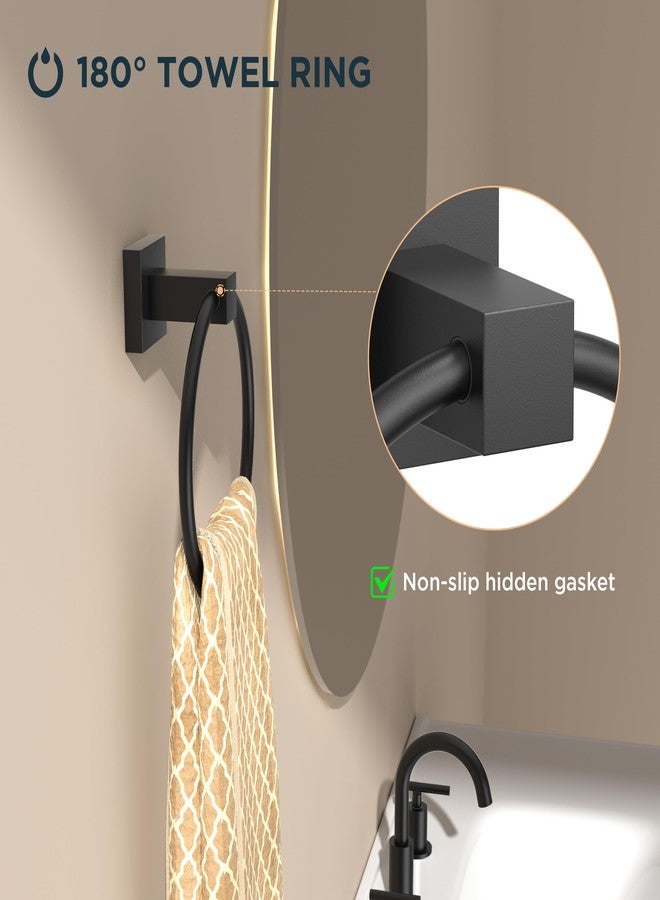 FORIOUS Toilet Paper Holder Wall Mount and Hand Towel Ring Set, SUS 304 Stainless Steel Double Post Pivoting Tissue Roll Holder, Modern Bathroom Hardware Accessories Set, Matte Black - Image 3