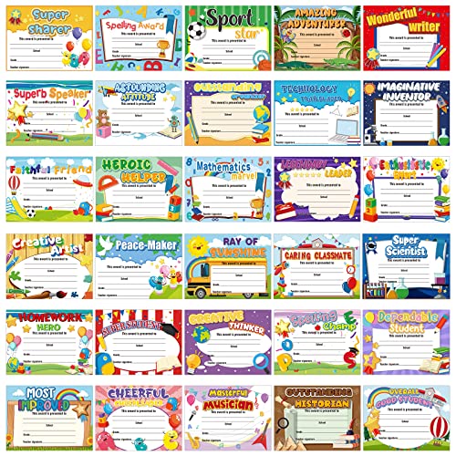 Sherr 60 Pcs Student of Award Certificates for Kids End of School Year Certificate of Achievement Student Recognition Award Achievement Graduation Teacher and Classroom Supplies (Kid) - Image 1