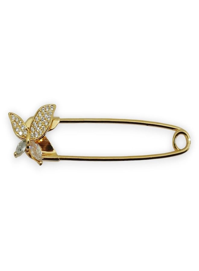 ACCESSHER Women's & Girls Gold-Plated Butterfly American Diamond Safety Pin Brooch, Decorative Saree and Hijab Pin, Elegant Saree Pleats, Pallu & Dupatta Accessory - Image 1