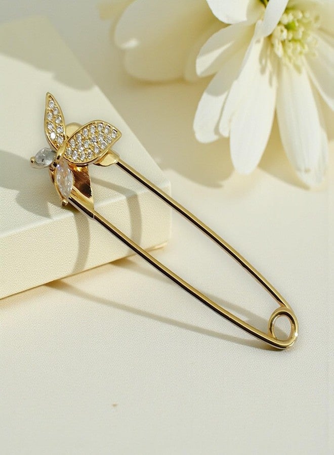 ACCESSHER Women's & Girls Gold-Plated Butterfly American Diamond Safety Pin Brooch, Decorative Saree and Hijab Pin, Elegant Saree Pleats, Pallu & Dupatta Accessory - Image 3