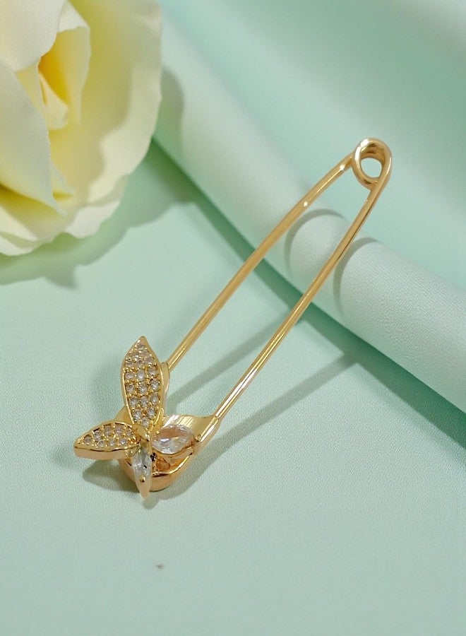 ACCESSHER Women's & Girls Gold-Plated Butterfly American Diamond Safety Pin Brooch, Decorative Saree and Hijab Pin, Elegant Saree Pleats, Pallu & Dupatta Accessory - Image 4