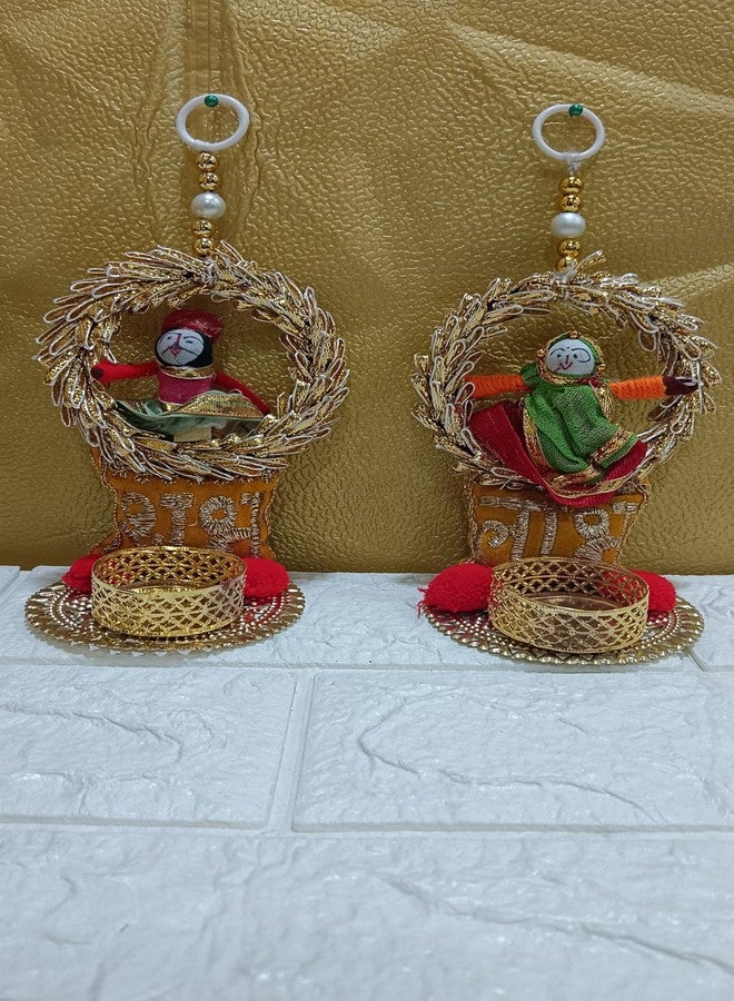 Nutts Handmade Puppet T-Light Shubh Labh Hanging Decoration Item for Home Décor Diwali Festival (Pack of 2) - Image 1