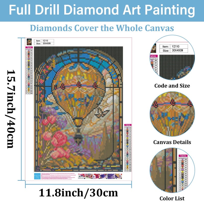 hkejoi Hot Air Balloon Diamond Painting Kits for Adults,Stained Glass Diamond Art Kits for Adults,Hot Air Balloon Gem Art Kits for Home Wall Decor 12x16 inch - Image 4