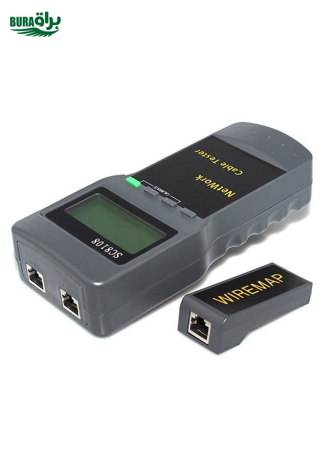 BURAQ - Portable Wireless Network cable Tester SC8108 LCD Digital PC Data Network CAT5 RJ45 LAN Phone Cable Tester Meter(Grey) - Image 1