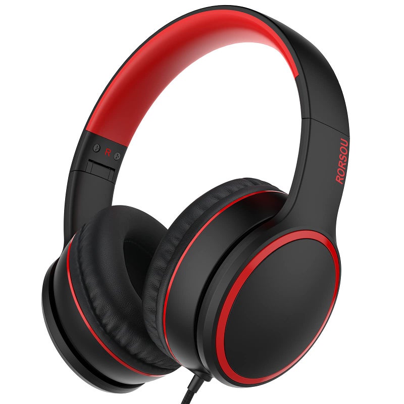 RORSOU R10 On-Ear Headphones with Microphone, Lightweight Folding Stereo Bass Headphones with 1.5M No-Tangle Cord, Portable Wired Headphones for Smartphone Tablet Computer MP3 / 4 (Black) - Image 1