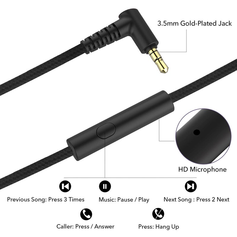 RORSOU R10 On-Ear Headphones with Microphone, Lightweight Folding Stereo Bass Headphones with 1.5M No-Tangle Cord, Portable Wired Headphones for Smartphone Tablet Computer MP3 / 4 (Black) - Image 5