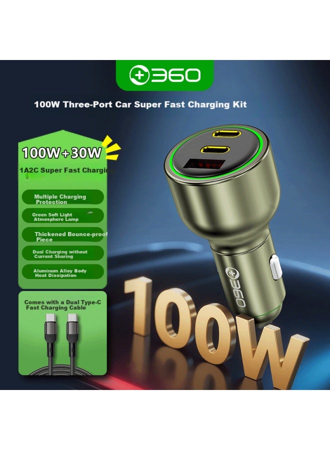 360 Car Charger Super Fast Charging Data Cable Set, 1a2c 100w High Power, ette Lighter Smart Car Charger Hc-p67, One-to Converter - Image 1