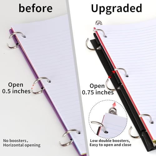 Tashkummy Pivotable Refillable Notebook, Upgraded 1 Inch 3 Ring Notebook Binder, 50 College Ruled Paper, 5 Subject Notebook with Dividers and Folder Pockets, Tabs- Black - Image 3