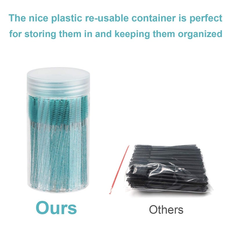 CHEFBEE 100PCS Disposable Eyelash Brush, Mascara Wands Makeup Brushes Applicators Kits for Eyelash Extensions and Eyebrow with Container (Blue) - Image 4