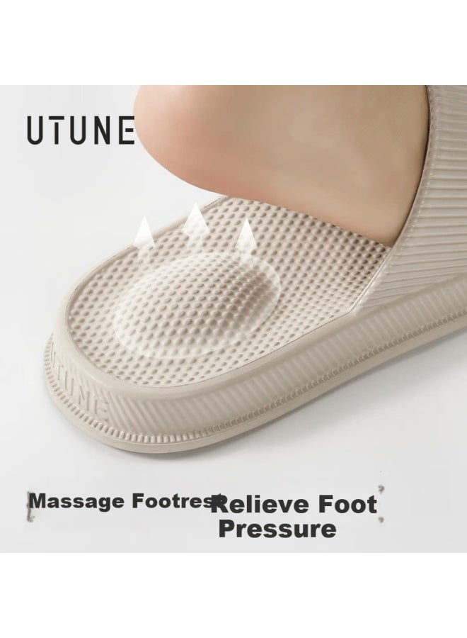 Utune Women's Massage Slippers For Foot Sole, Bathroom Shower Non-slip Summer Home Large Size, Gray White, Size 36-37 - Image 1