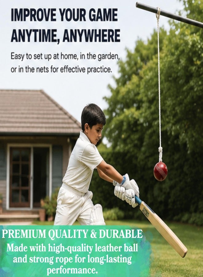 AnNafi Hanging Ball for Cricket Practice, Knocking & Training | Season Ball With Rope | Made in India | Sports Leather Match Practice Red Cricket Ball (2) - Image 5