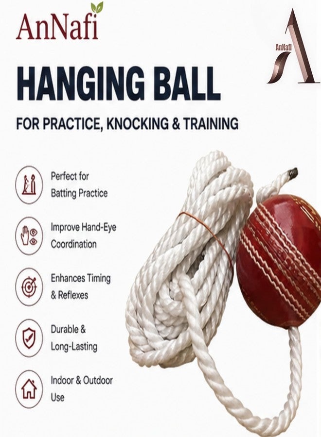 AnNafi Hanging Ball for Cricket Practice, Knocking & Training | Season Ball With Rope | Made in India | Sports Leather Match Practice Red Cricket Ball (2) - Image 2