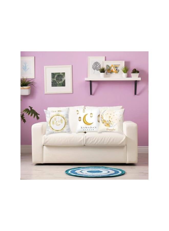 The Bros 4 قطع أغطية وسائد رمضان، أغطية وسائد زخرفية، أغطية وسائد مربعة بطباعة هلال، أغطية وسائد ناعمة مريحة لتزيين المنزل وحفلات الأرائك 18 × 18 بوصة، بيضاء - Image 2