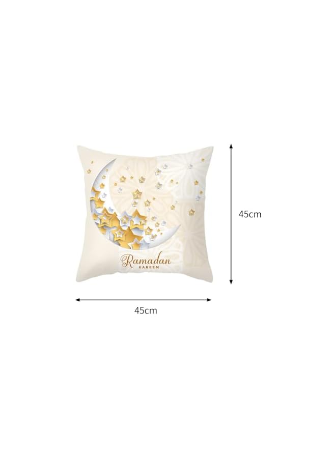 The Bros 4 قطع أغطية وسائد رمضان، أغطية وسائد زخرفية، أغطية وسائد مربعة بطباعة هلال، أغطية وسائد ناعمة مريحة لتزيين المنزل وحفلات الأرائك 18 × 18 بوصة، بيضاء - Image 3