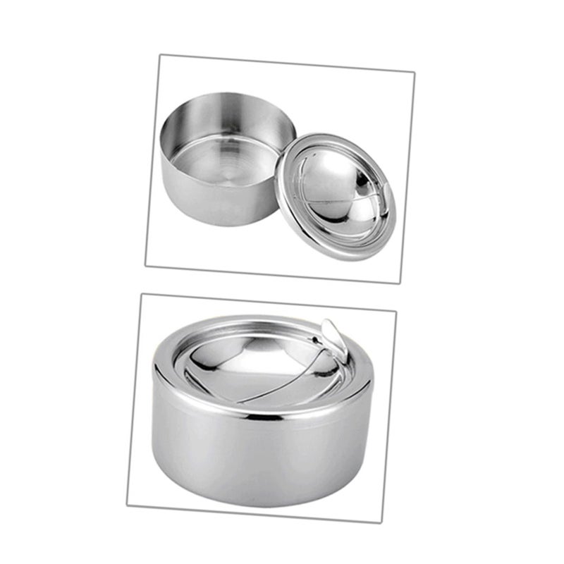 Stainless Steel Windproof Ashtray With Lid For Home Bar Cafe Silver Color - Image 2