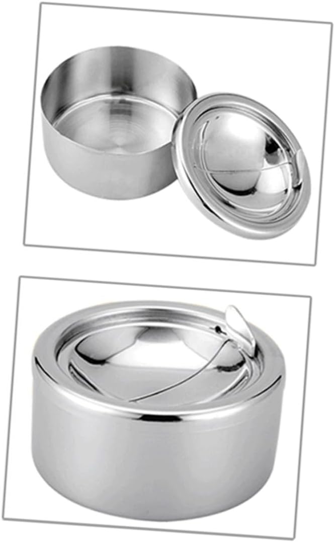 Stainless Steel Windproof Ashtray With Lid For Home Bar Cafe Silver Color - Image 1